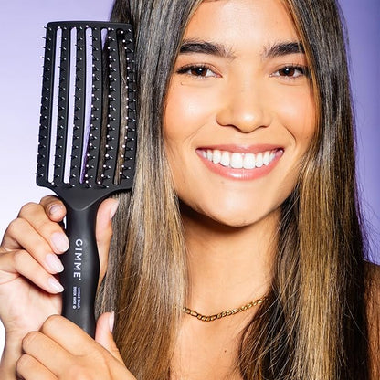 Gimme Beauty Vented Detangling Brush - Quick-Dry, Heat-Resistant Wet Brush for Thick or Thin Locks - Supports Healthy Hair - Flexible Curved Design for Fine Locks - Thick Hair