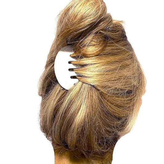 Camila Paris CP3404 French Hair Side Comb Rounded, White Pearl, Handmade French Twist Hair Combs, Strong Hold Hair Clips for Women Bun Chignon, No Slip Styling Girls Hair Accessories Made in France