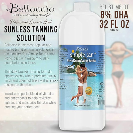Belloccio Simple Tan Quart Bottle of Professional Salon Sunless Tanning Solution with 8% DHA and Dark Bronzer Color Guide
