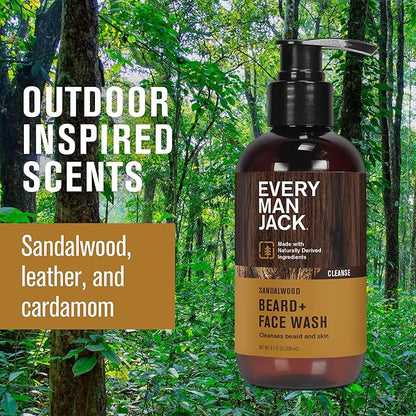 Every Man Jack Sandalwood Beard + Face Wash - Made w/Naturally Derived Ingredients like Aloe Vera & Coconut - 6.7oz (2 Pack)